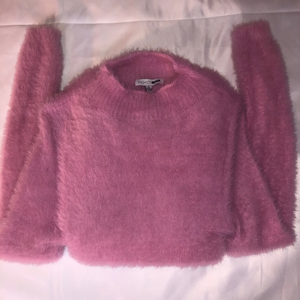 FashionNova Pink Fuzzy Longsleeve Dress